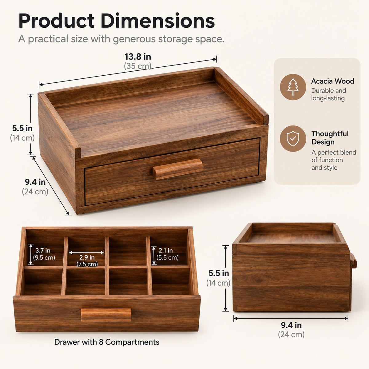 Wooden Drawer Desk Organizer