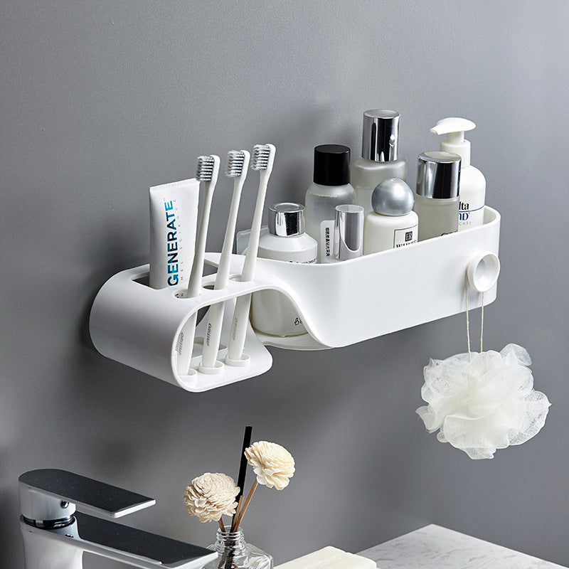 Wall-Mounted Bathroom Storage Rack with Toothbrush Holder