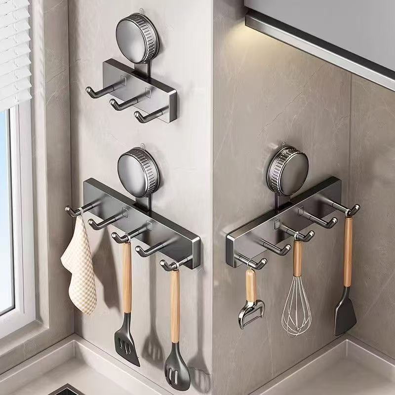 Vacuum Suction Wall-Mounted Hook Rail – Space Aluminum No-Drill Utensil Organizer