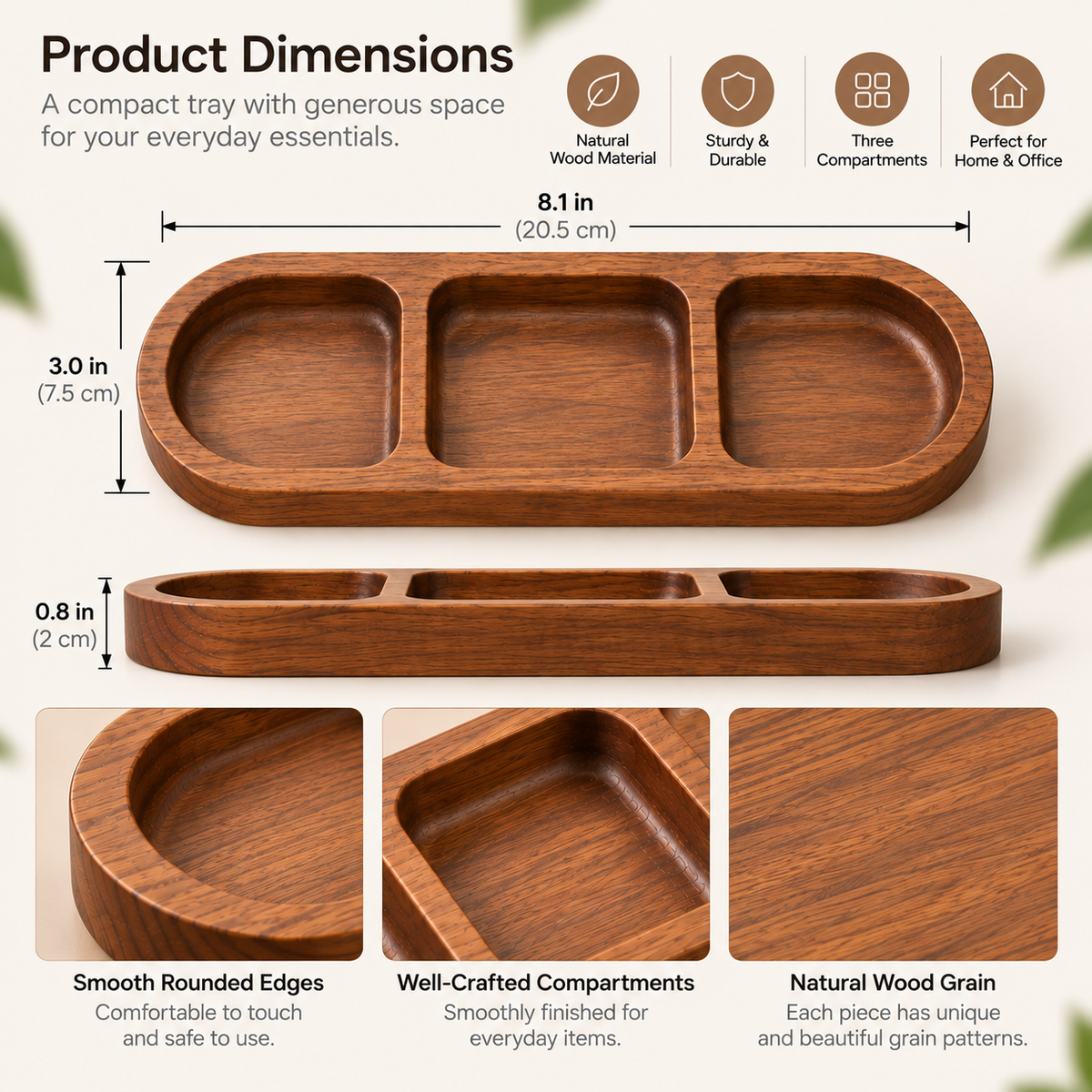 Wooden Compartment Valet Tray