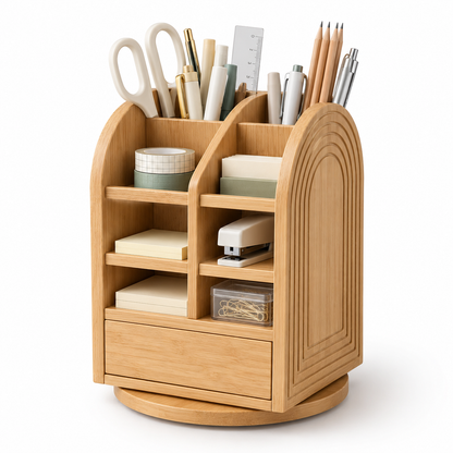 Rotating Wooden Desk Organizer