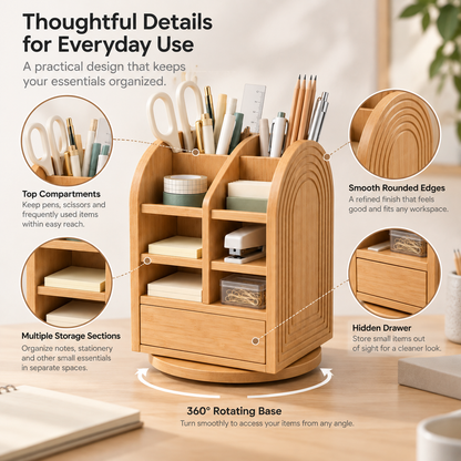 Rotating Wooden Desk Organizer
