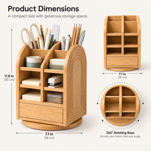 Rotating Wooden Desk Organizer