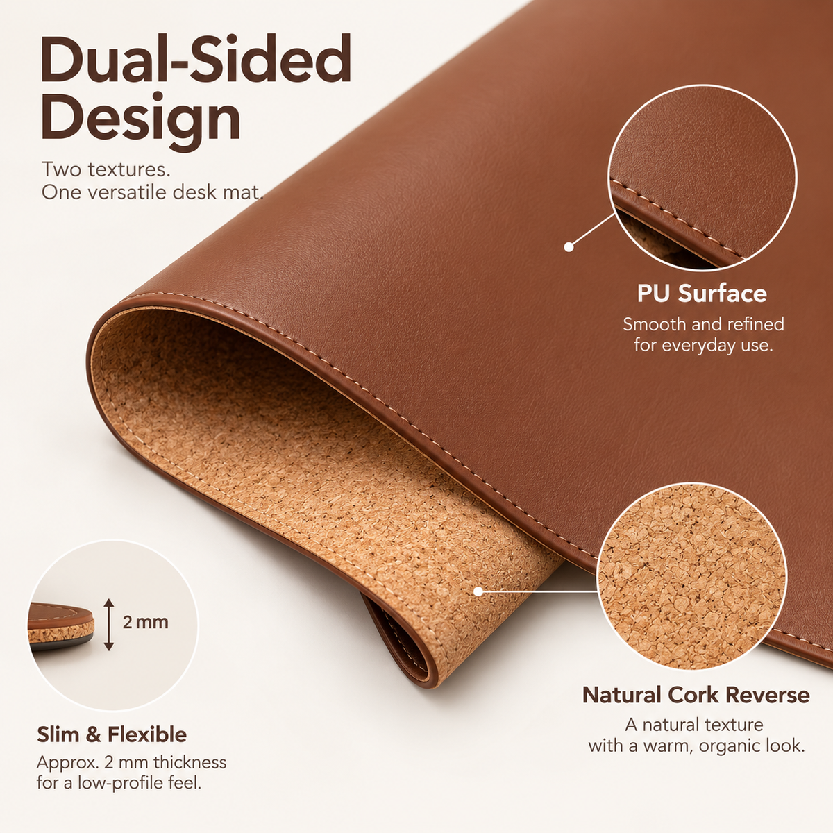 Reversible PU & Cork Desk Mat