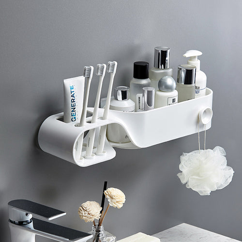 Wall-Mounted Bathroom Storage Rack with Toothbrush Holder