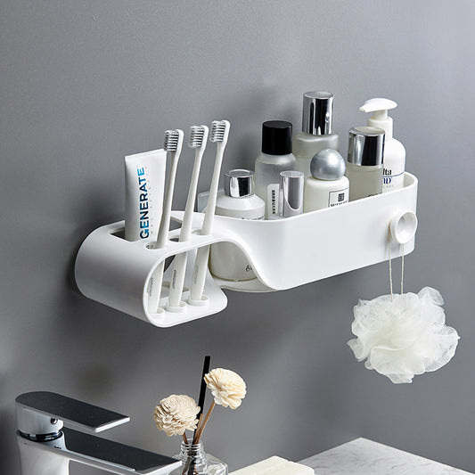Wall-Mounted Bathroom Storage Rack with Toothbrush Holder