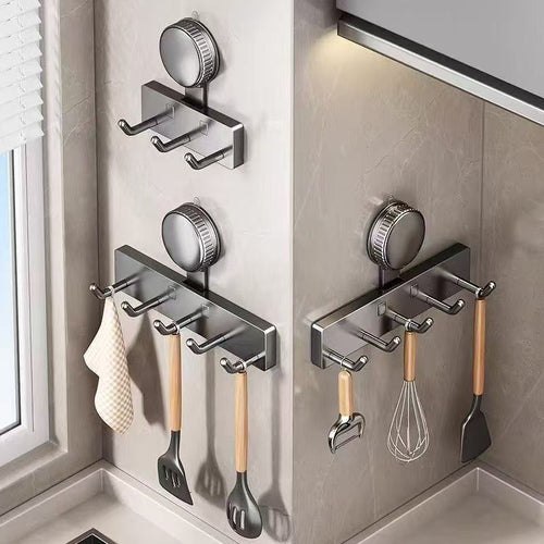 Vacuum Suction Wall-Mounted Hook Rail – Space Aluminum No-Drill Utensil Organizer