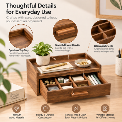 Wooden Drawer Desk Organizer