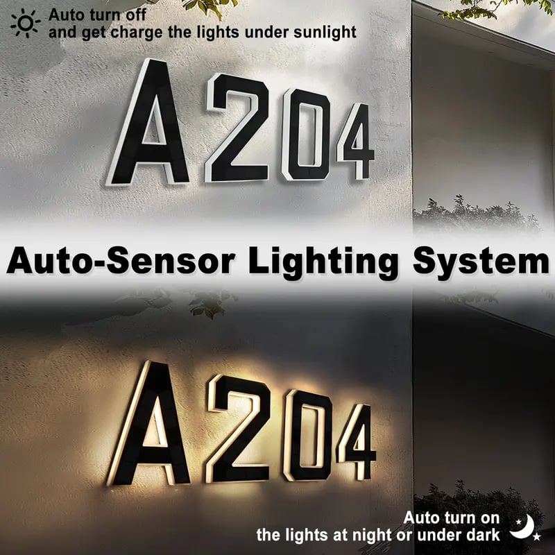 Solar Lighted Address Sign – Waterproof Modern Numbers for Outdoor Decor
