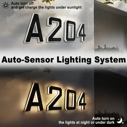 Solar Lighted Address Sign – Waterproof Modern Numbers for Outdoor Decor
