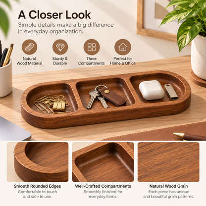 Wooden Compartment Valet Tray
